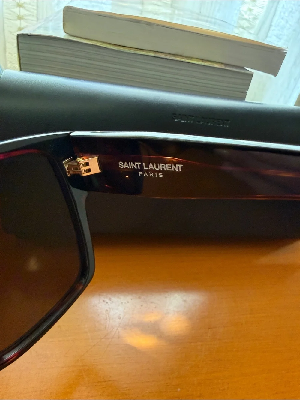 Saint Laurent Tortoiseshell Oversized Square Sunglasses with Gold YSL Accent - Picture 4 of 6